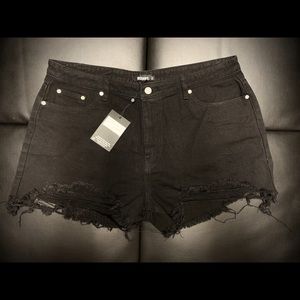 Black Extreme Ripped Hem High Waist Denim Shorts